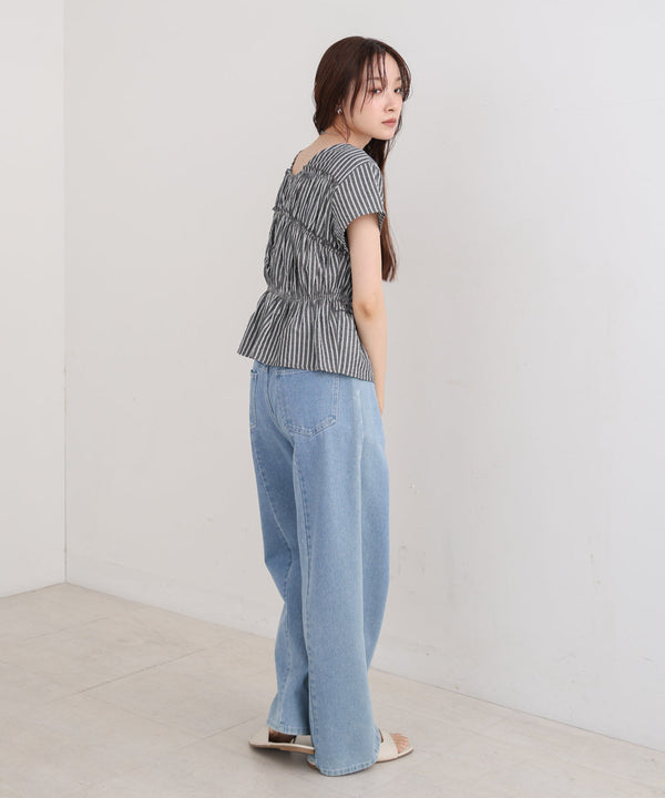 フレンチスリーブギャザーフリルブラウス