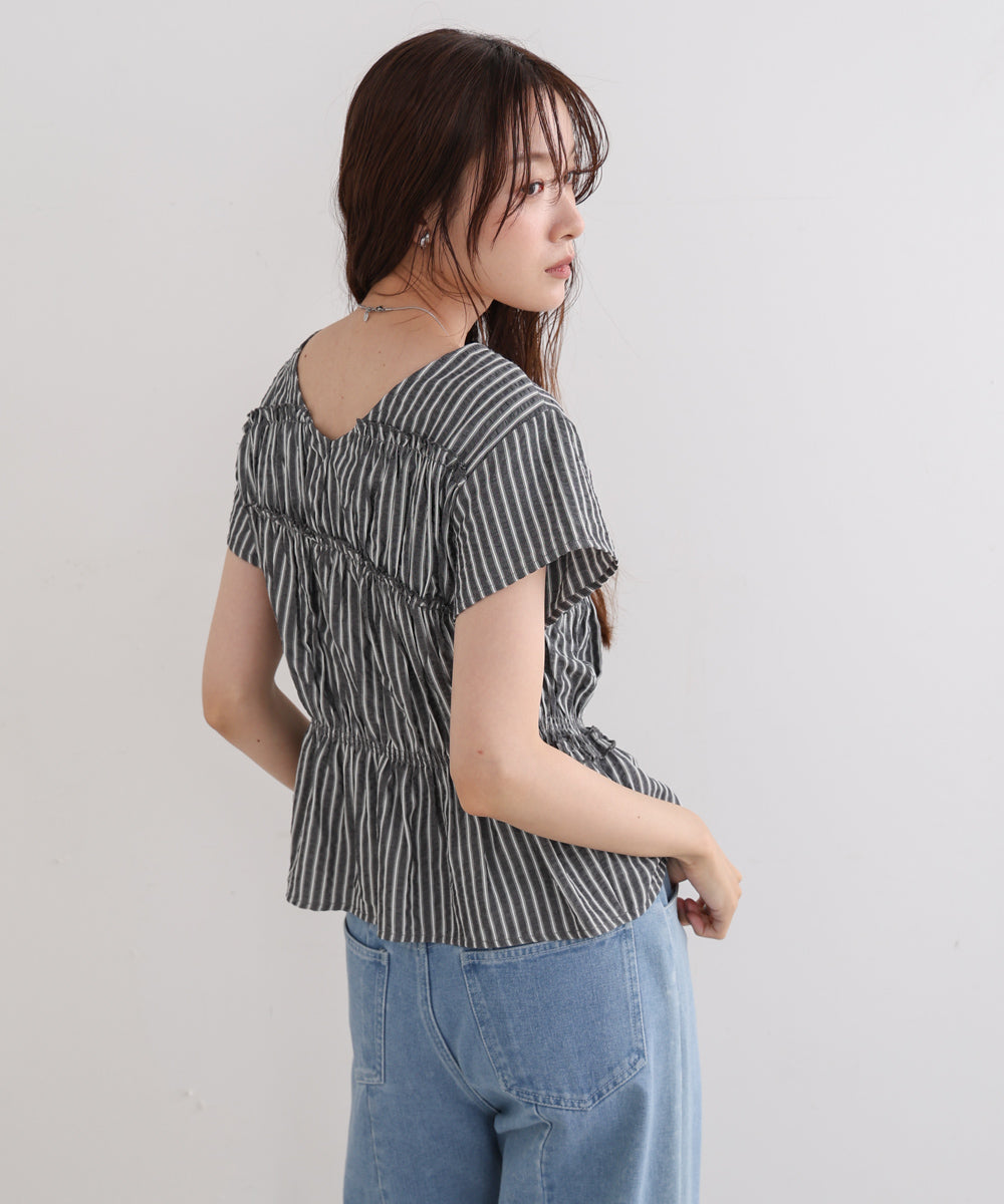 フレンチスリーブギャザーフリルブラウス