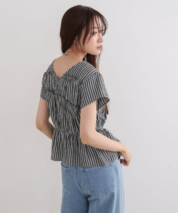 フレンチスリーブギャザーフリルブラウス