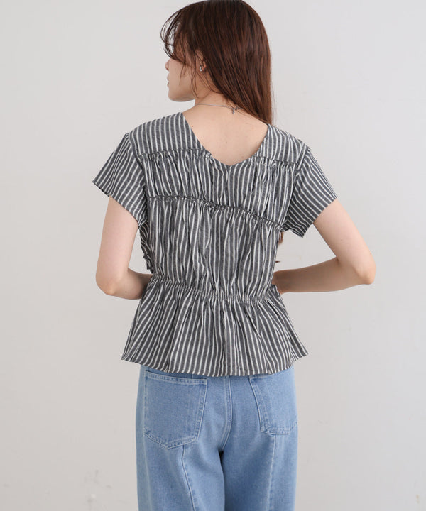 フレンチスリーブギャザーフリルブラウス