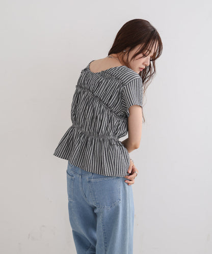 フレンチスリーブギャザーフリルブラウス