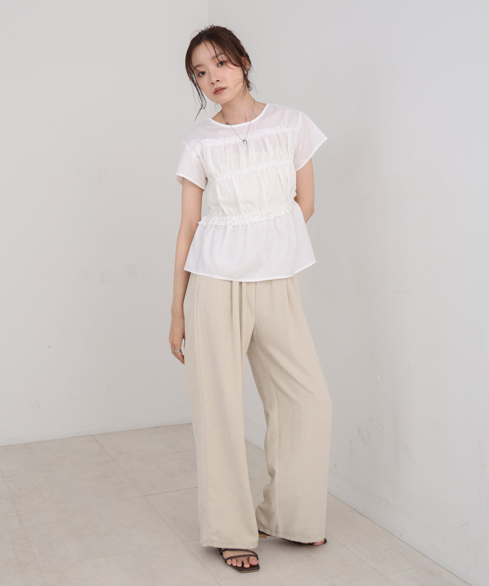 フレンチスリーブギャザーフリルブラウス