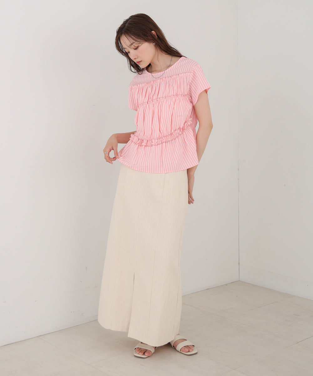 フレンチスリーブギャザーフリルブラウス