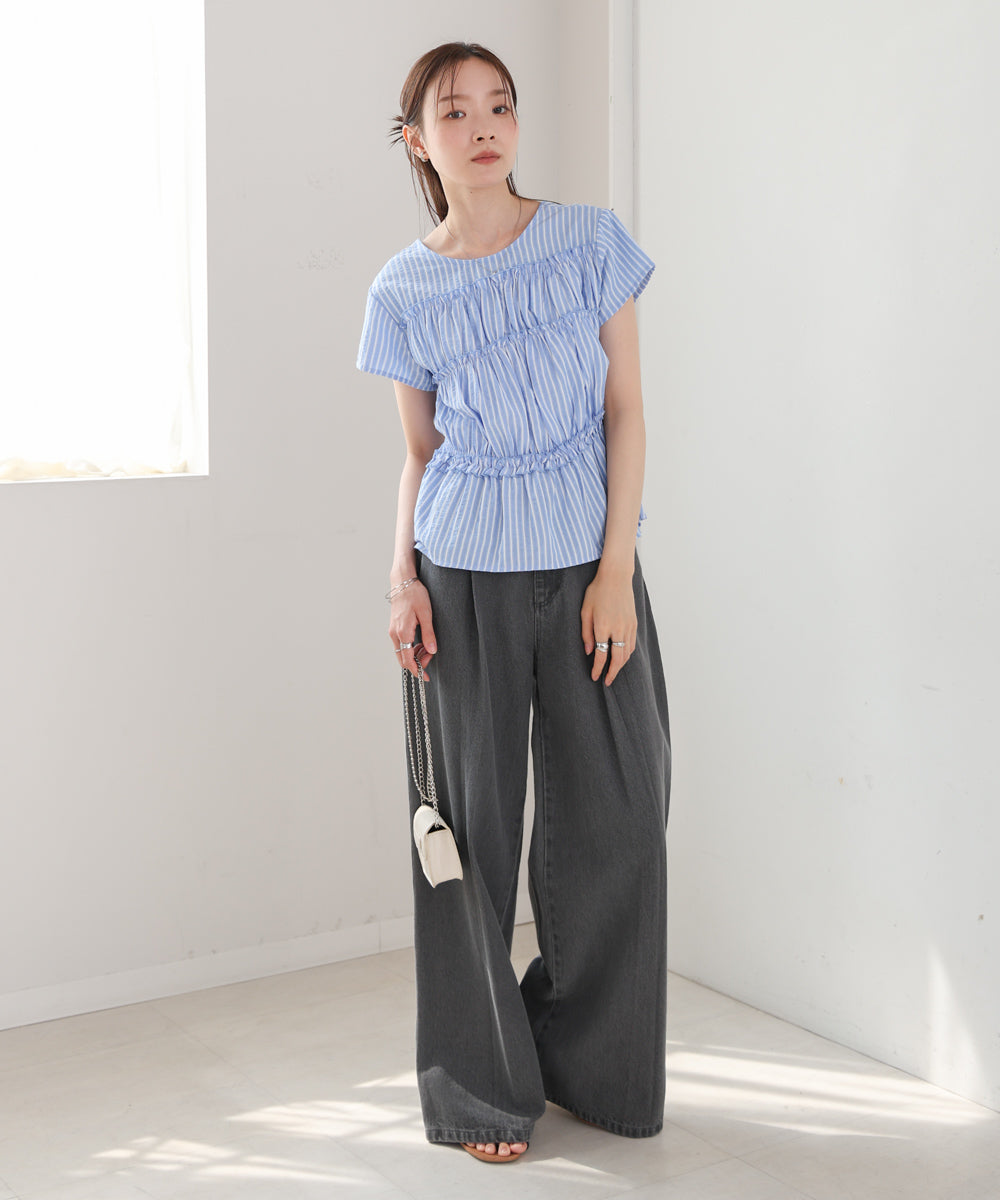 フレンチスリーブギャザーフリルブラウス