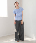 フレンチスリーブギャザーフリルブラウス