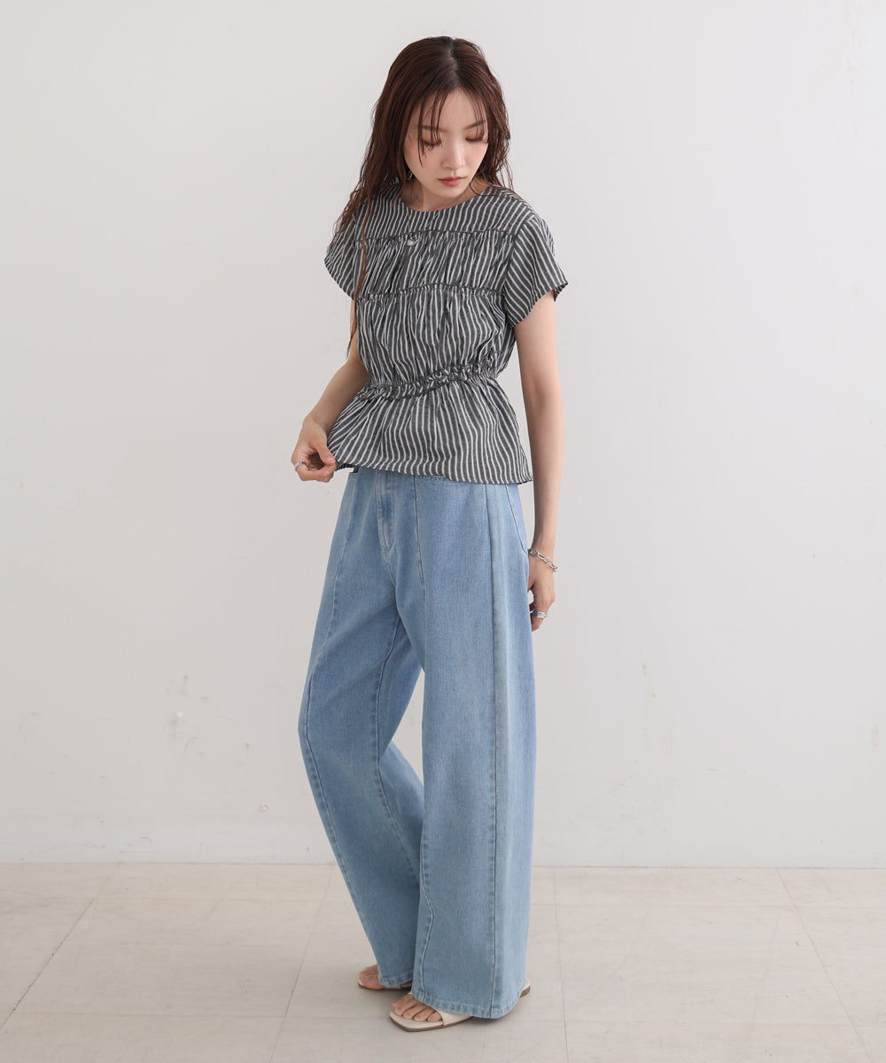 フレンチスリーブギャザーフリルブラウス