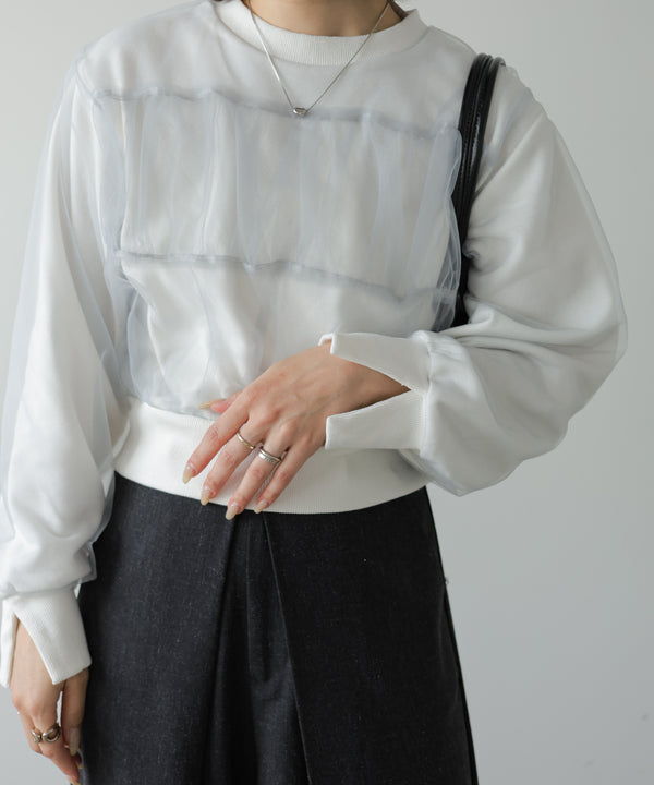 ショート丈チュールレイヤードスウェット