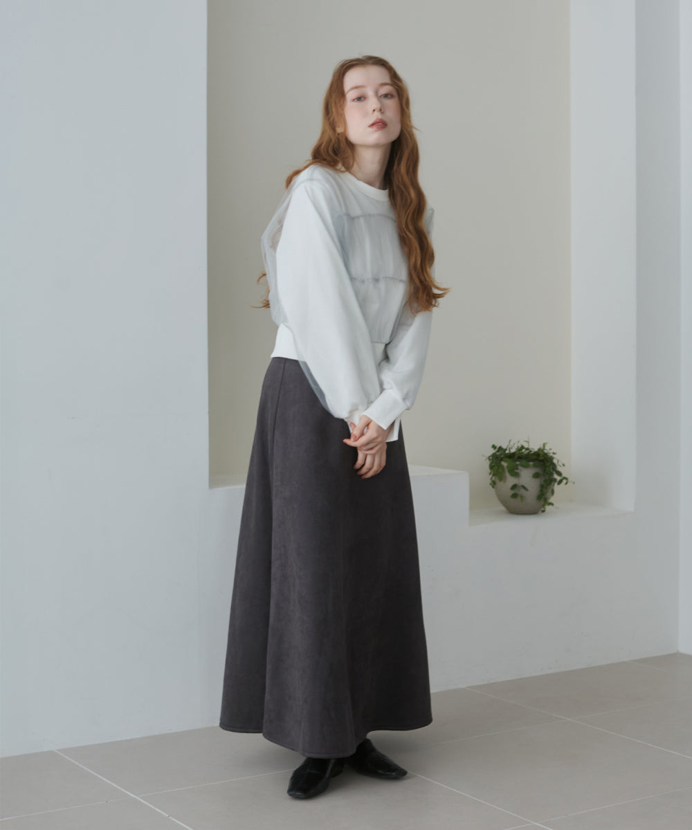 ショート丈チュールレイヤードスウェット