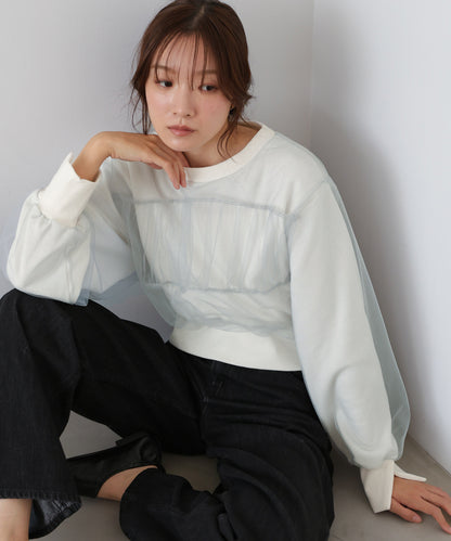 ショート丈チュールレイヤードスウェット