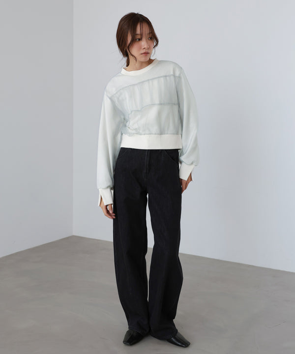 ショート丈チュールレイヤードスウェット