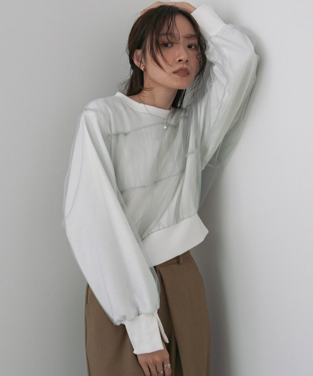 ショート丈チュールレイヤードスウェット