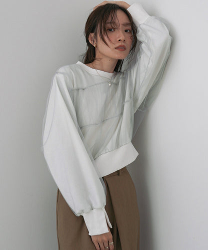 ショート丈チュールレイヤードスウェット