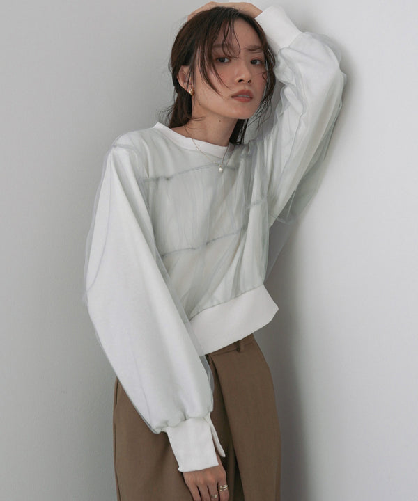 ショート丈チュールレイヤードスウェット