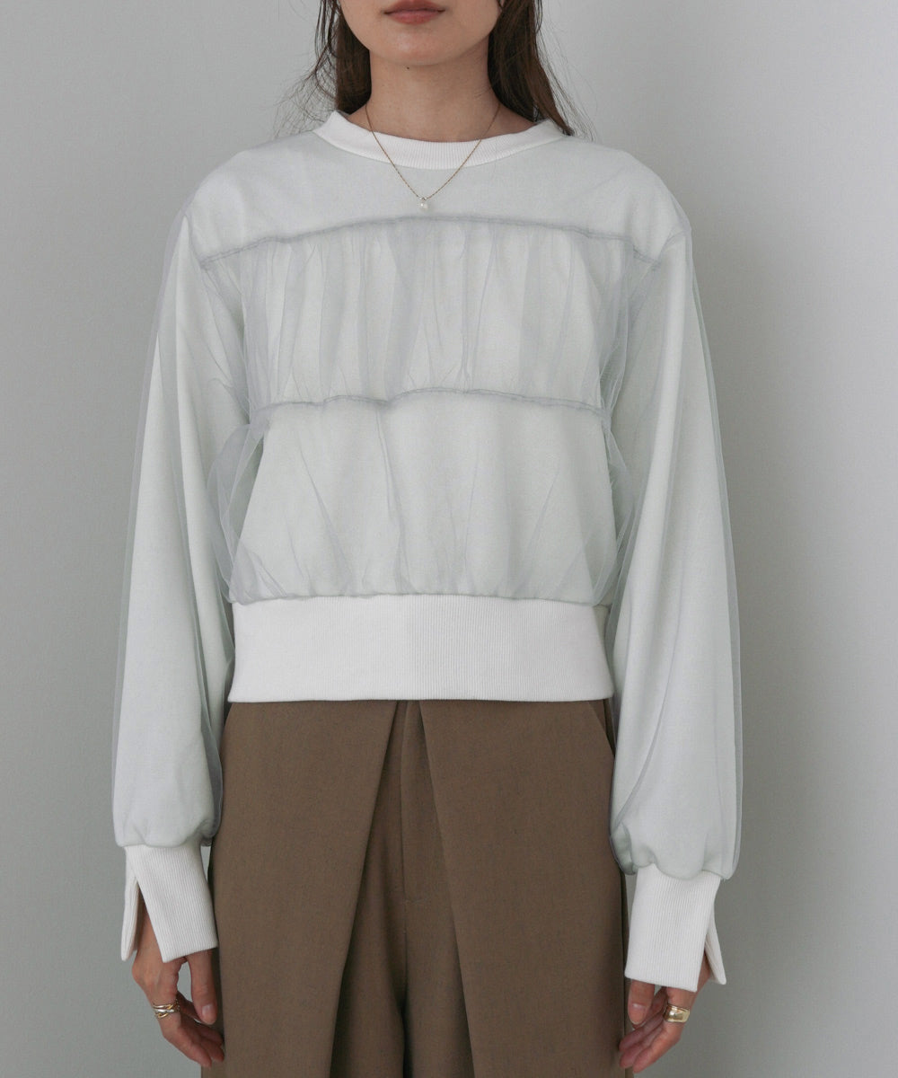ショート丈チュールレイヤードスウェット