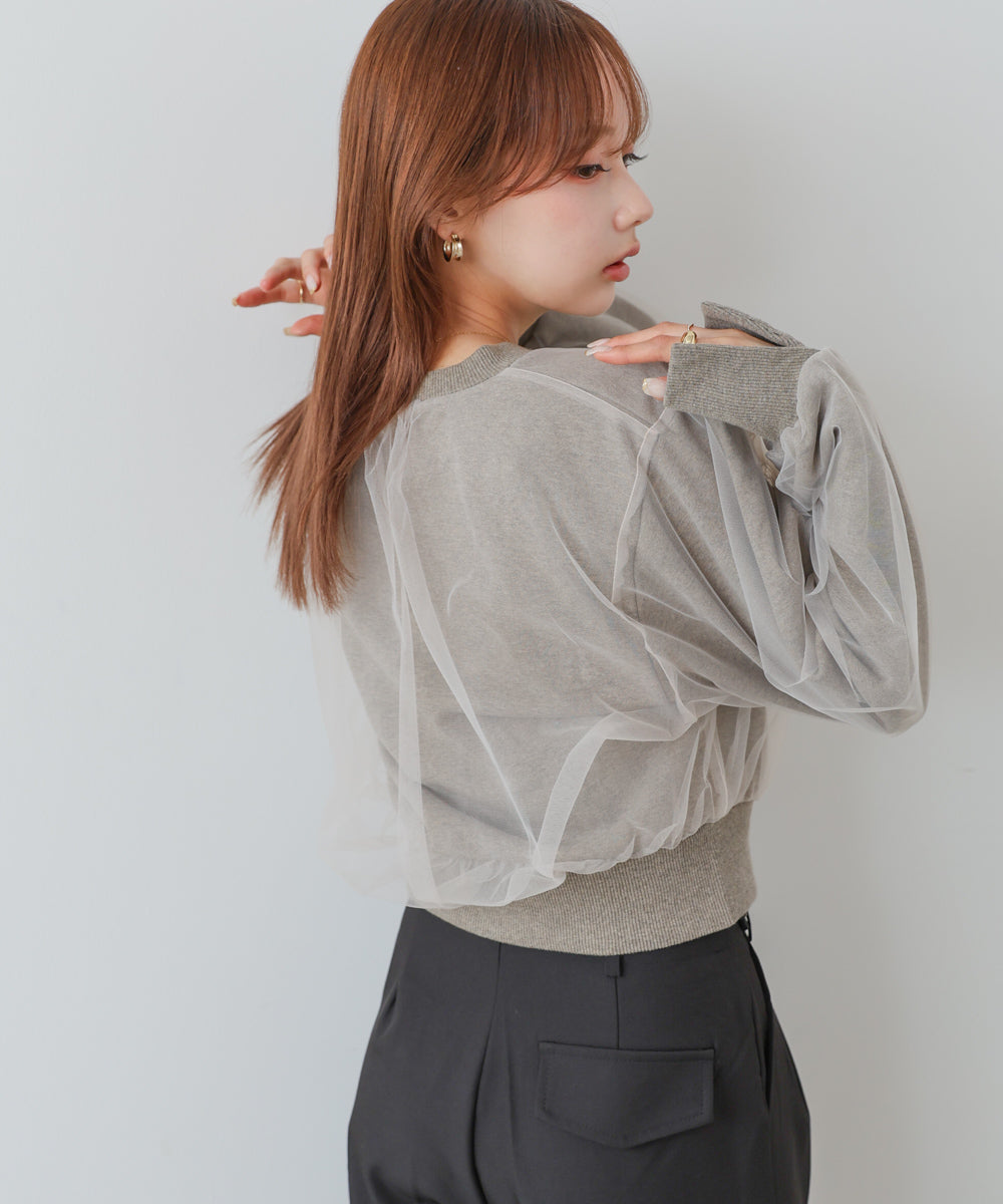 ショート丈チュールレイヤードスウェット