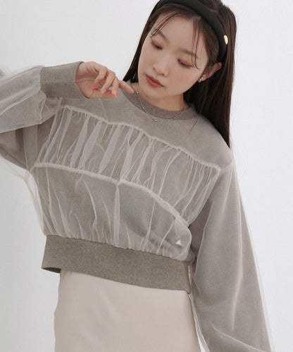 ショート丈チュールレイヤードスウェット