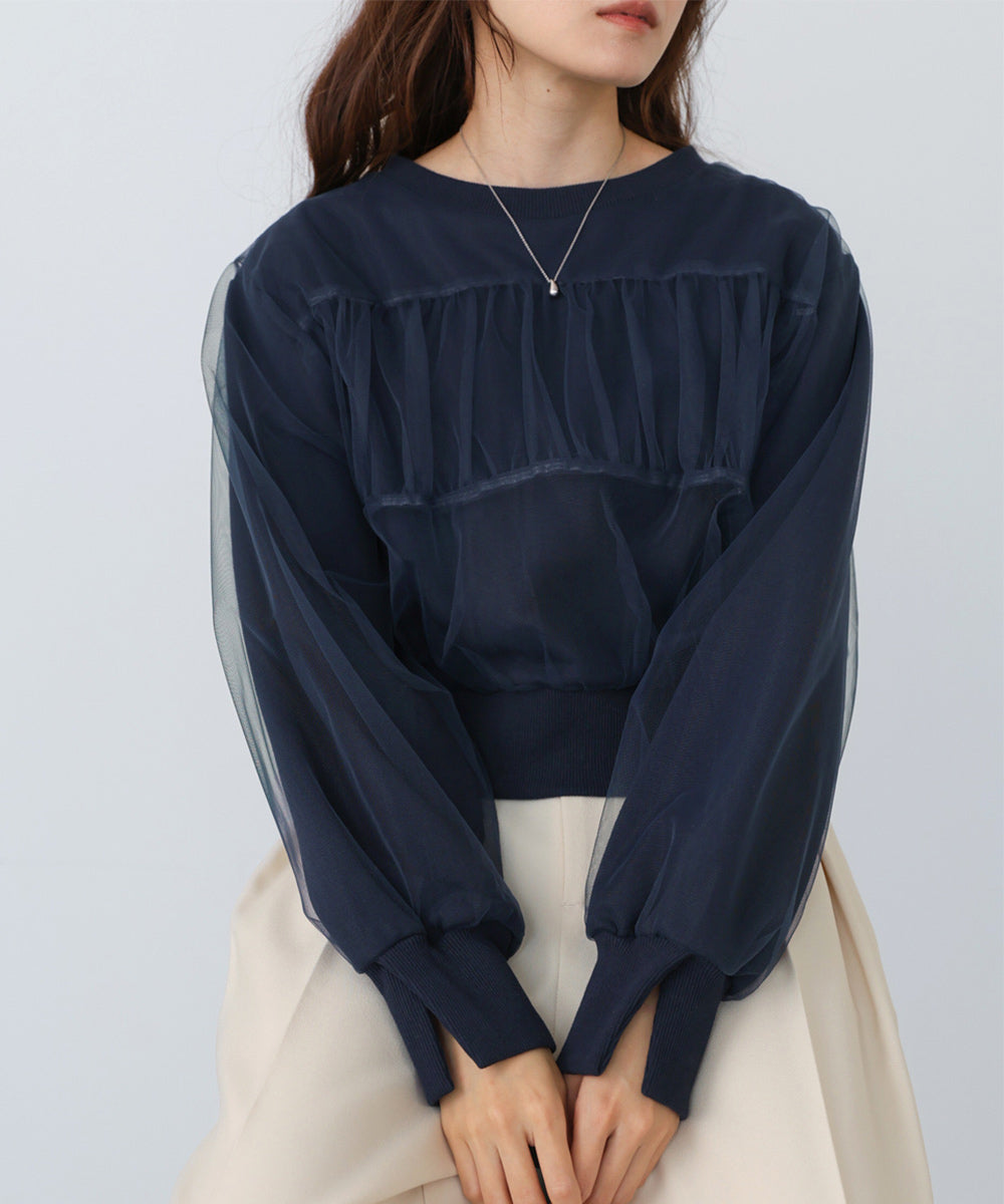 ショート丈チュールレイヤードスウェット