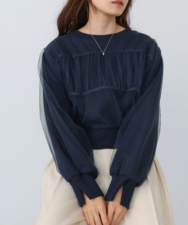 ショート丈チュールレイヤードスウェット