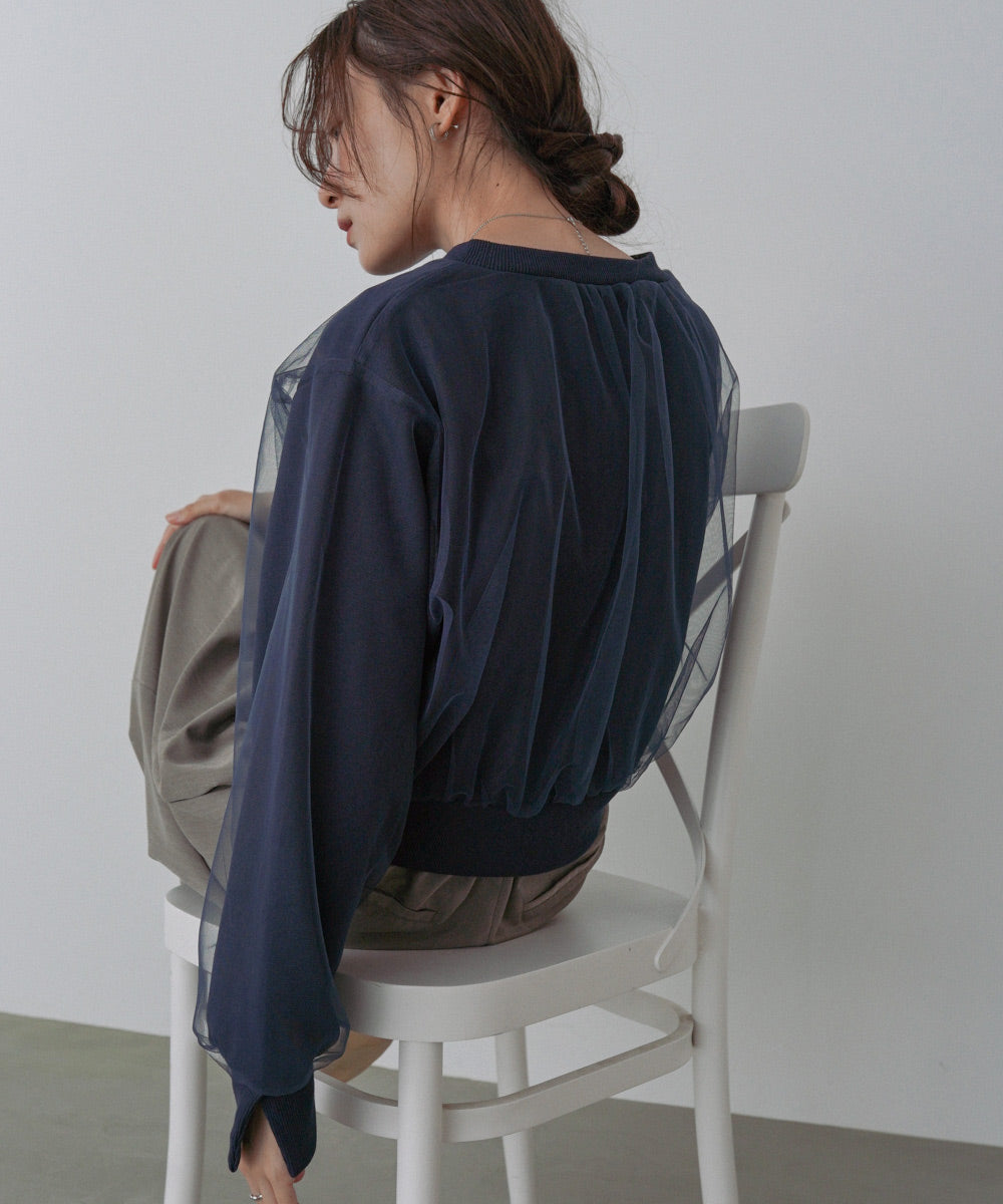 ショート丈チュールレイヤードスウェット