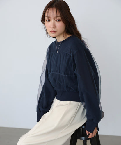 ショート丈チュールレイヤードスウェット