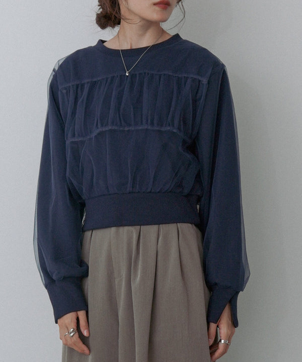 ショート丈チュールレイヤードスウェット