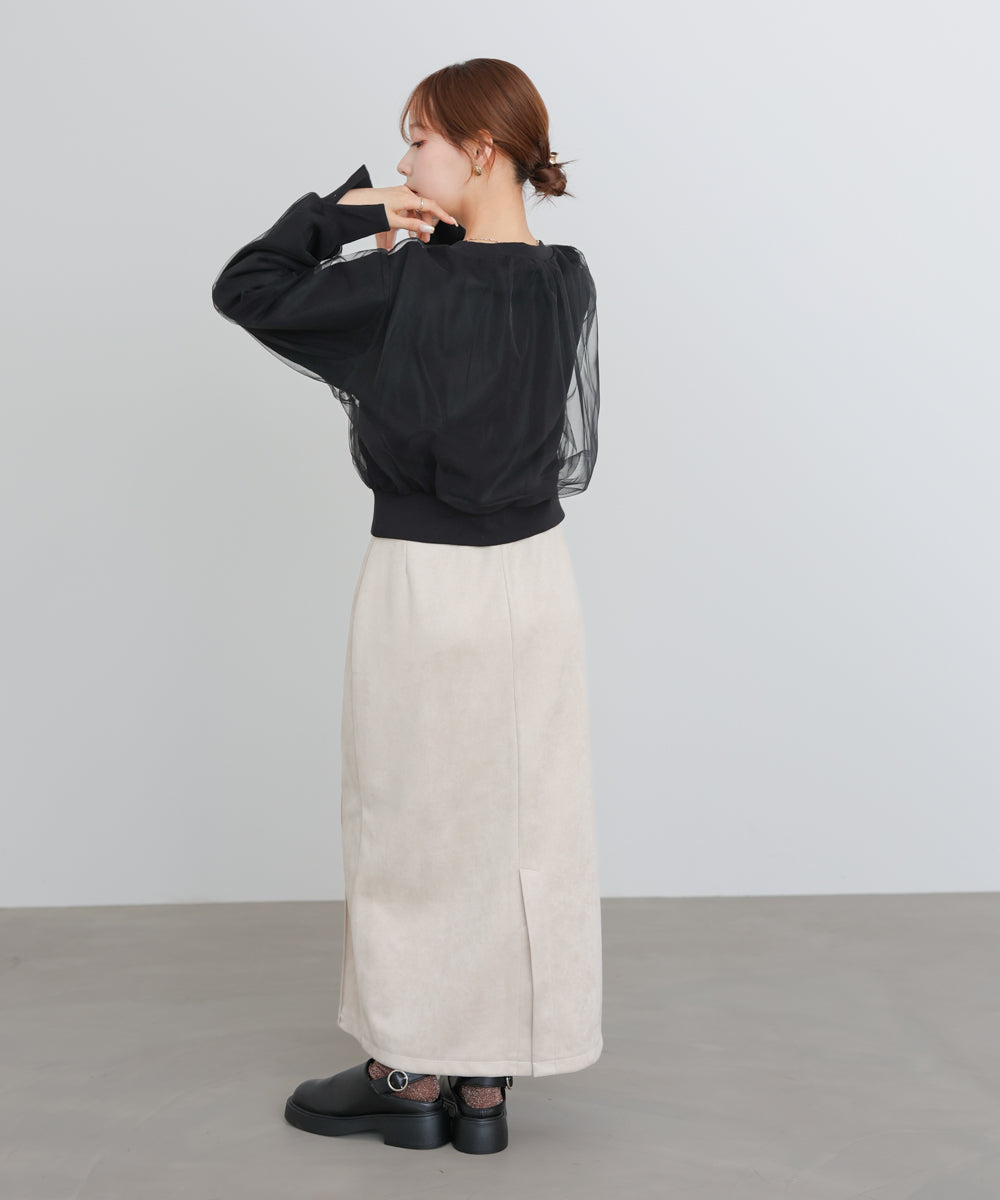 ショート丈チュールレイヤードスウェット