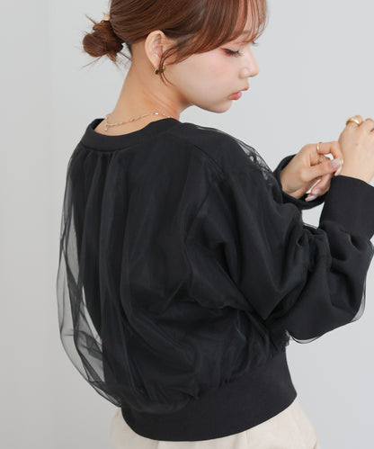 ショート丈チュールレイヤードスウェット