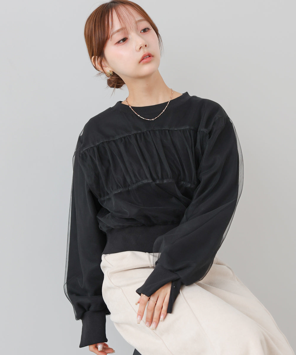 ショート丈チュールレイヤードスウェット