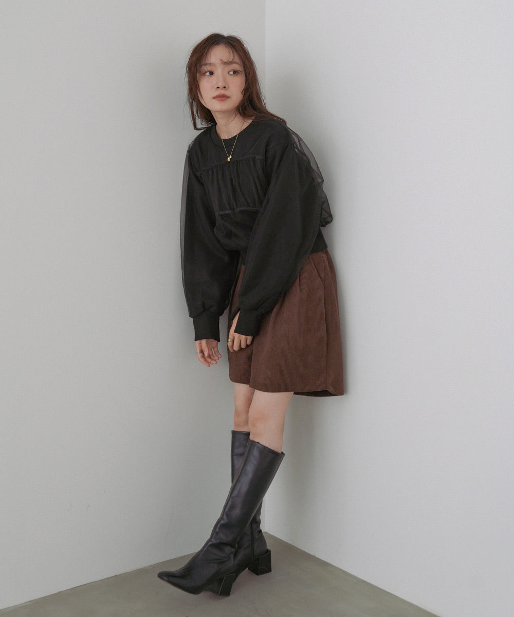 ショート丈チュールレイヤードスウェット