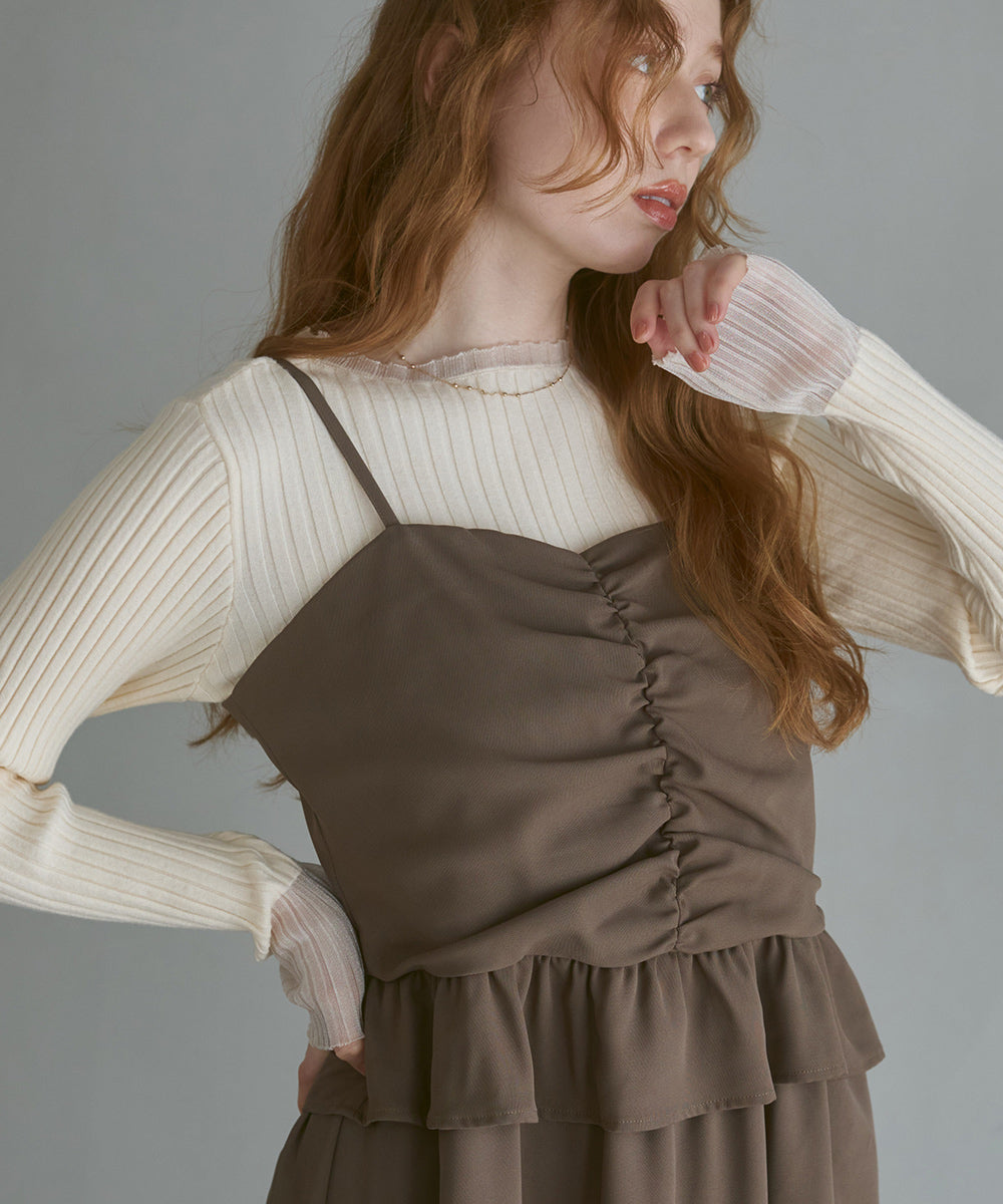 【選べるネック】シアー使いリブニットトップス