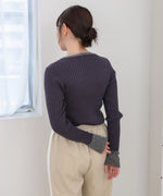 【選べるネック】シアー使いリブニットトップス