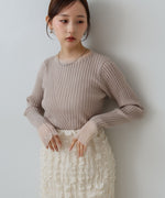 【選べるネック】シアー使いリブニットトップス