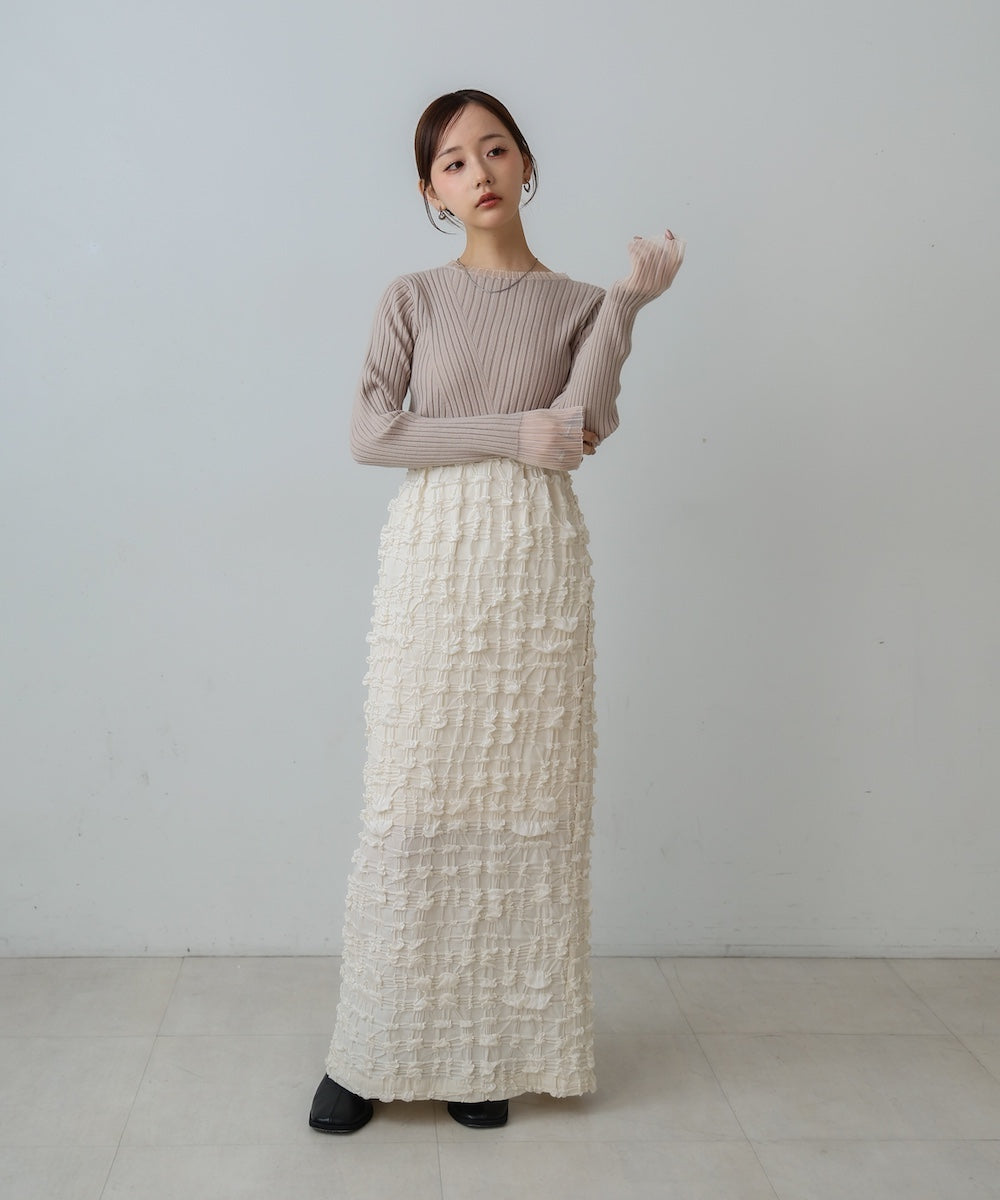 【選べるネック】シアー使いリブニットトップス