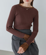 【選べるネック】シアー使いリブニットトップス