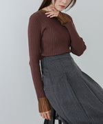 【選べるネック】シアー使いリブニットトップス