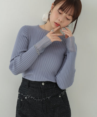 【選べるネック】シアー使いリブニットトップス
