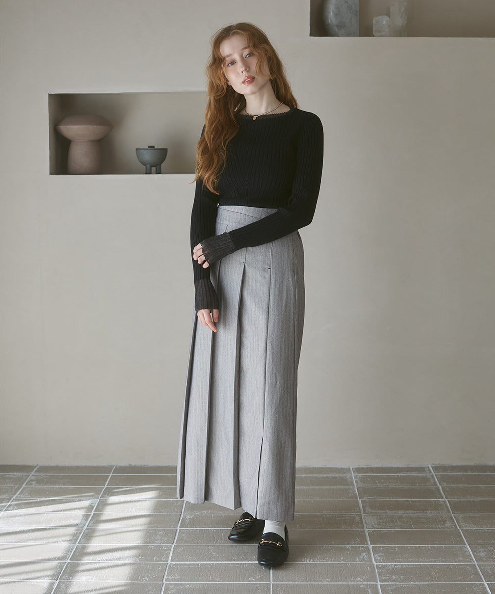 【選べるネック】シアー使いリブニットトップス