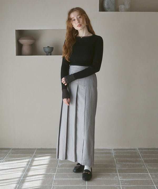 【選べるネック】シアー使いリブニットトップス