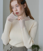 【選べるネック】シアー使いリブニットトップス