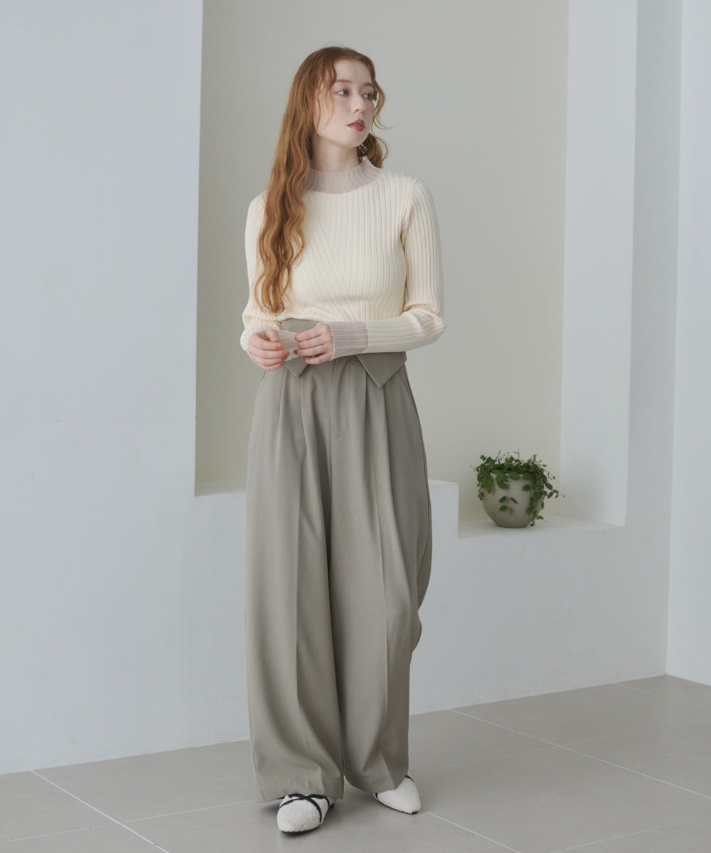 【選べるネック】シアー使いリブニットトップス