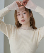 【選べるネック】シアー使いリブニットトップス