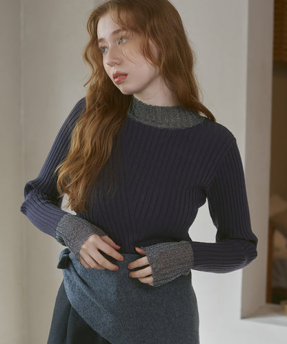 【選べるネック】シアー使いリブニットトップス