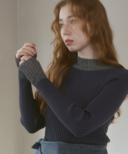 【選べるネック】シアー使いリブニットトップス
