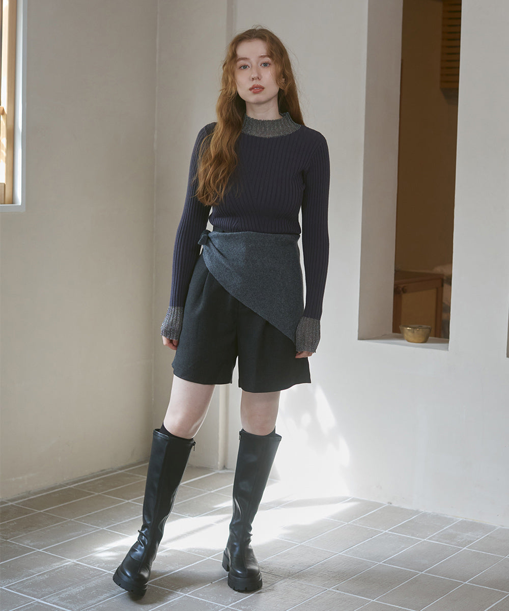 【選べるネック】シアー使いリブニットトップス