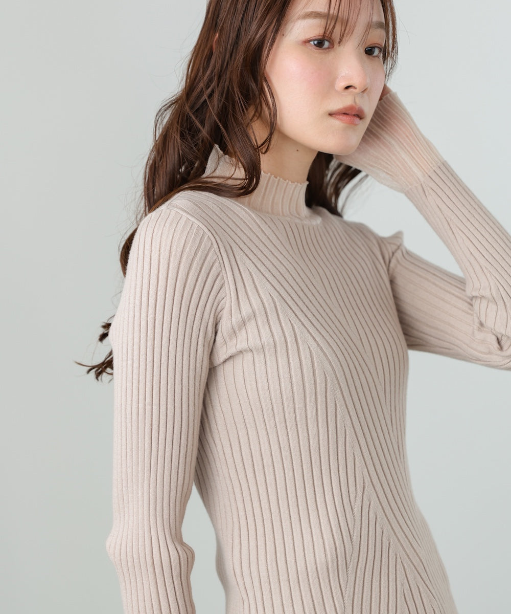 【選べるネック】シアー使いリブニットトップス