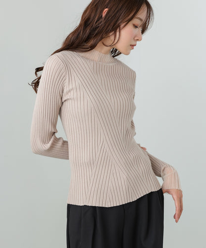 【選べるネック】シアー使いリブニットトップス