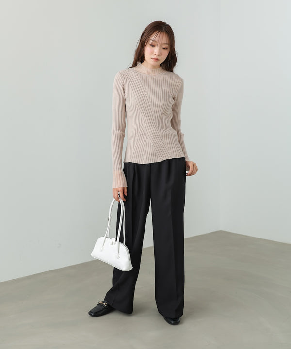 【選べるネック】シアー使いリブニットトップス