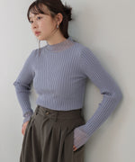 【選べるネック】シアー使いリブニットトップス