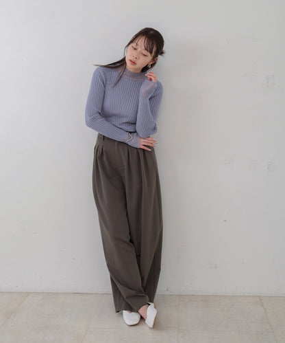 【選べるネック】シアー使いリブニットトップス
