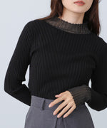 【選べるネック】シアー使いリブニットトップス